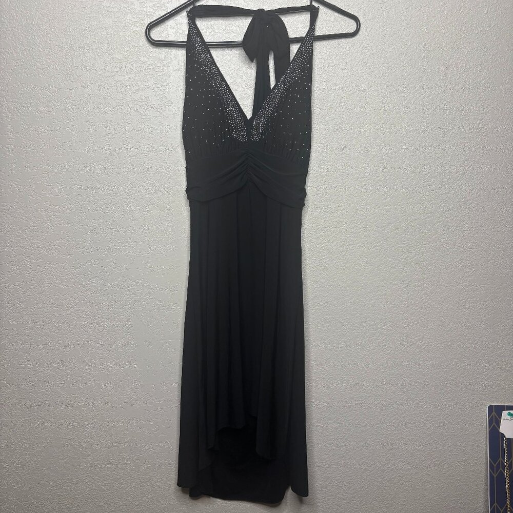 Gidani USA Dress Womans L Black Vintage Y2K Halter Top Rhinestones  cre_collecti